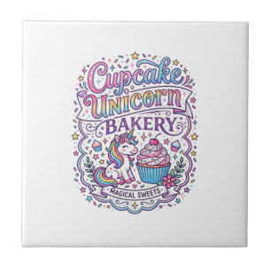 Azulejo De Cerâmica Cupcake Unicórnio Padaria Unicórnio Fundo Branco P