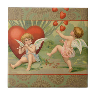 Azulejo De Cerâmica Cupido do vintage no dia dos namorados com