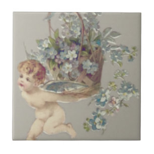 Azulejo De Cerâmica Cupido Querubim Anjo Não-Me-Esqueças