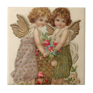 Azulejo De Cerâmica Cupido Querubim Anjo Rosa Não-Me-Esqueças