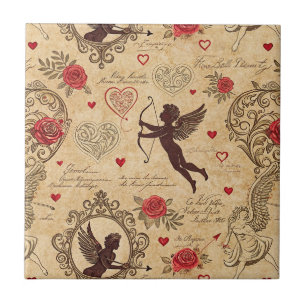 Azulejo De Cerâmica Cupido Vintage do Dia dos Namorados Vitoriano