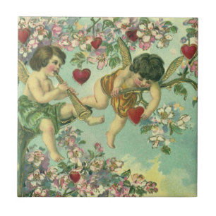 Azulejo De Cerâmica Cupidos do Dia dos Namorados Vitoriano Árvore do C