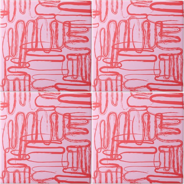 Azulejo De Cerâmica Curva Rosa Ondulada Abstrata Moderna (Pink Curve Wavy Squiggle Abstract Modern Ceramic Tile)