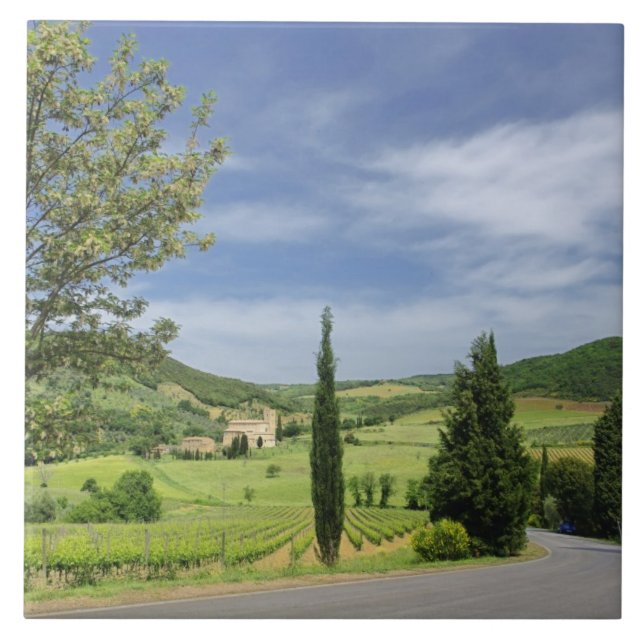 Azulejo De Cerâmica Curvagem por estrada nacional entre ciprestes (Frente)