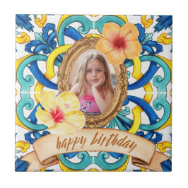 Azulejo De Cerâmica Custom Birthday Photo Blue Mediterranean Tile Cera