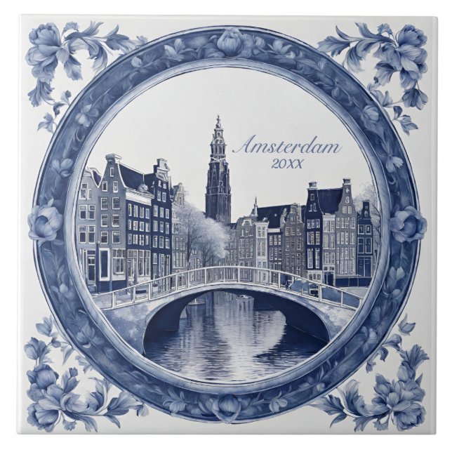 Azulejo De Cerâmica Custom Blue Delft Amsterdam Souvenir (Frente)