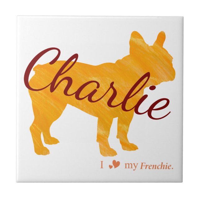 Azulejo De Cerâmica Custom Pastel Orange French Bulldog Tile- Frenchie (Frente)