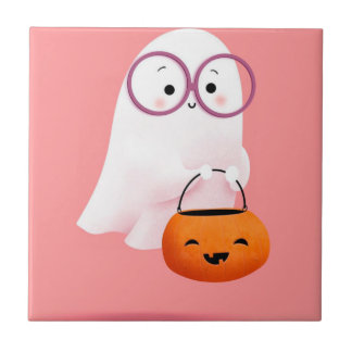 Azulejo De Cerâmica Cute and adorable Little GHOST for halloween
