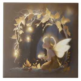 Azulejo De Cerâmica Cute Autumn Fairy with Glowing Flowers