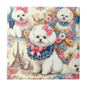 Azulejo De Cerâmica Cute Bichon Frisé Seamless