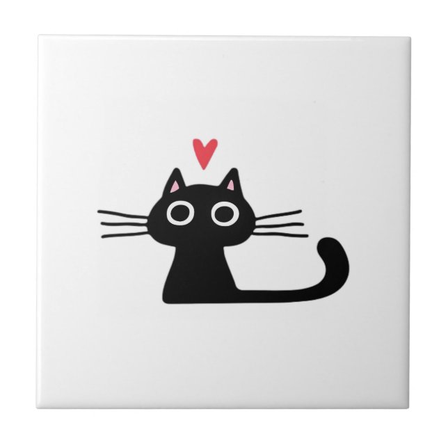 Azulejo De Cerâmica Cute Black Cat with Heart  Kitten Valentine Classi (Frente)