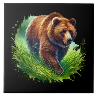 Azulejo De Cerâmica Cute brown bear country cabin lake house