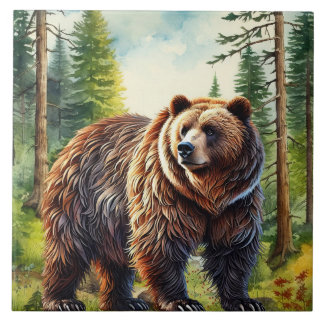 Azulejo De Cerâmica Cute brown bear country cabin lake house