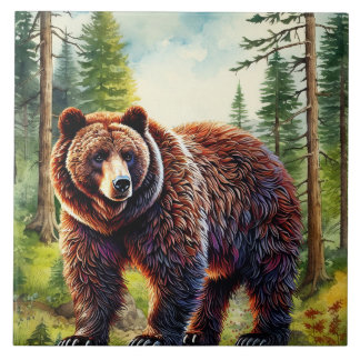 Azulejo De Cerâmica Cute brown bear country cabin lake house