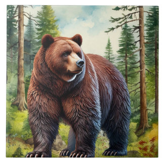 Azulejo De Cerâmica Cute brown bear country cabin lake house