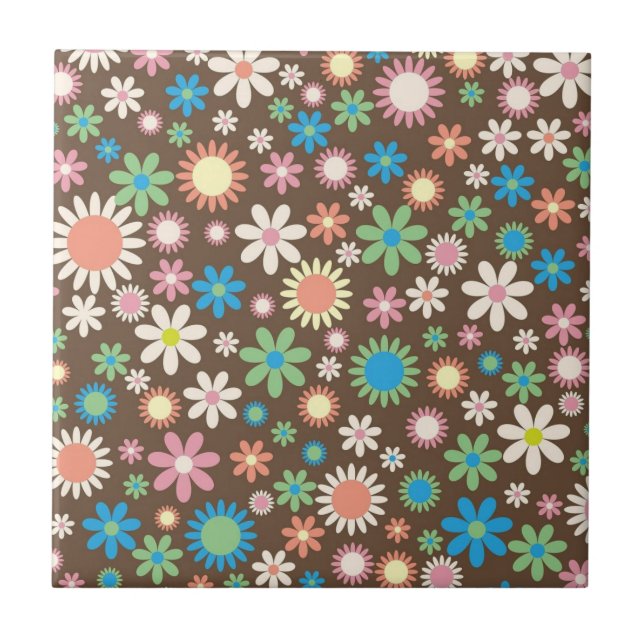 Azulejo De Cerâmica Cute Brown Flower Power Pattern (Frente)
