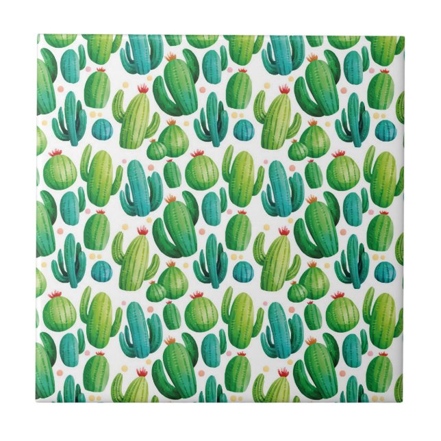 Azulejo De Cerâmica Cute Cactus Seamless Pattern (Frente)