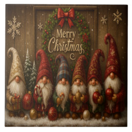 Azulejo De Cerâmica Cute Christmas Gnomes Merry