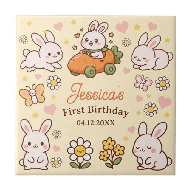 Azulejo De Cerâmica Cute Easter Bunnies Whimsical 1st Birthday (Frente)
