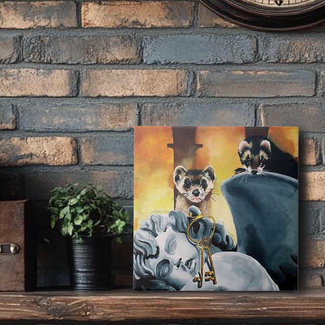 Azulejo De Cerâmica Cute Ferret Keys Cherub (Criador carregado)