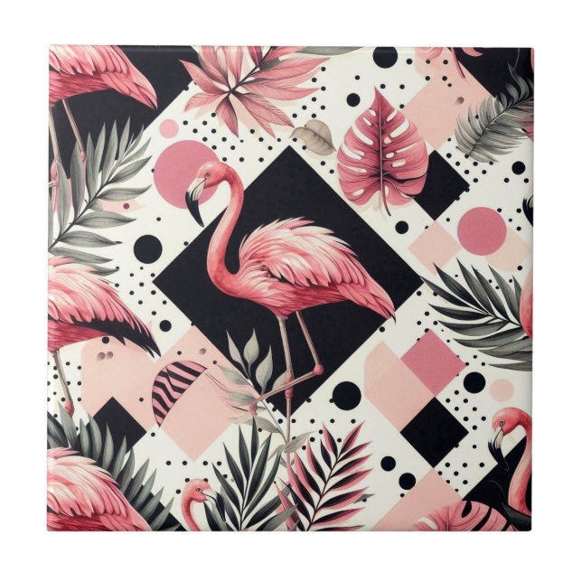 Azulejo De Cerâmica Cute Flamingo Geométrico (Frente)