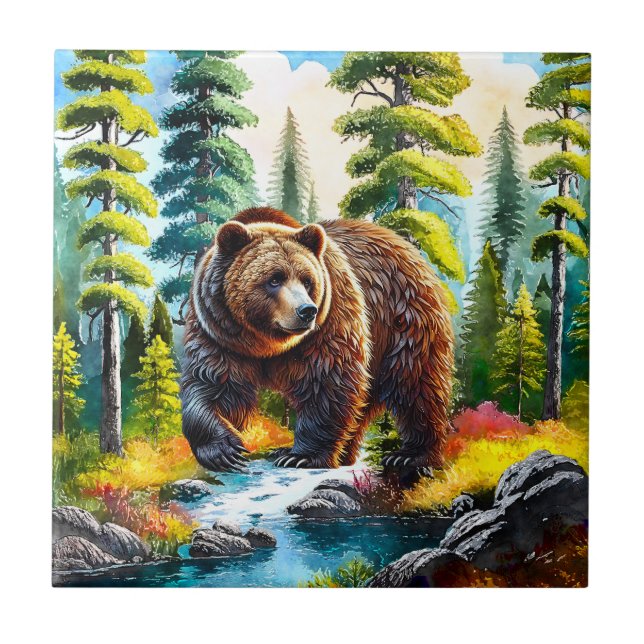 Azulejo De Cerâmica Cute Forest brown bear (Frente)