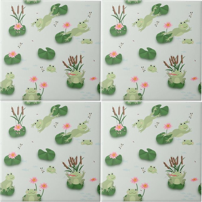 Azulejo De Cerâmica Cute Frogs in Lily Pond Nursery Gender Neutral (Cute Frogs in Lily Pond Nursery Gender Neutral Ceramic Tile)