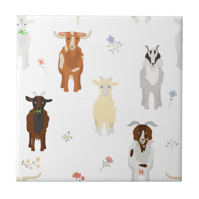 Azulejo De Cerâmica Cute Goats Farm Animals Kids Seamless Pattern (Frente)