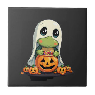 Azulejo De Cerâmica Cute Halloween Turtle Ghost with Candy (5)
