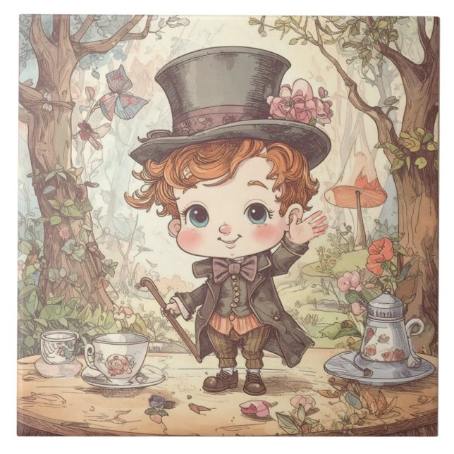 Azulejo De Cerâmica Cute Mad Hatter Whimsical Wonderland Woodland Art (Frente)