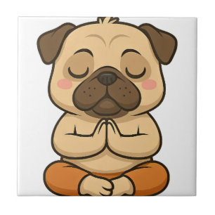 Azulejo De Cerâmica Cute pug yoga meditação relaxamento desenho animad
