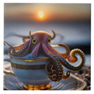 Azulejo De Cerâmica  Cute tiny octopus in a teacup at sunrise