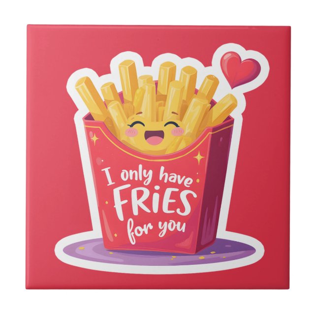 Azulejo De Cerâmica Cute Valentine French Fries Pun (Frente)