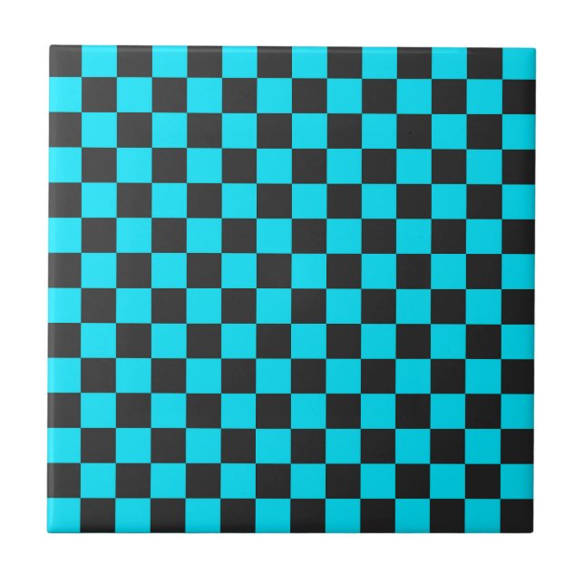 Azulejo De Cerâmica Cyan and charcoal checkerboard pattern (Frente)