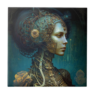 Azulejo De Cerâmica Cyborg Fantasy Sci-Fi Art