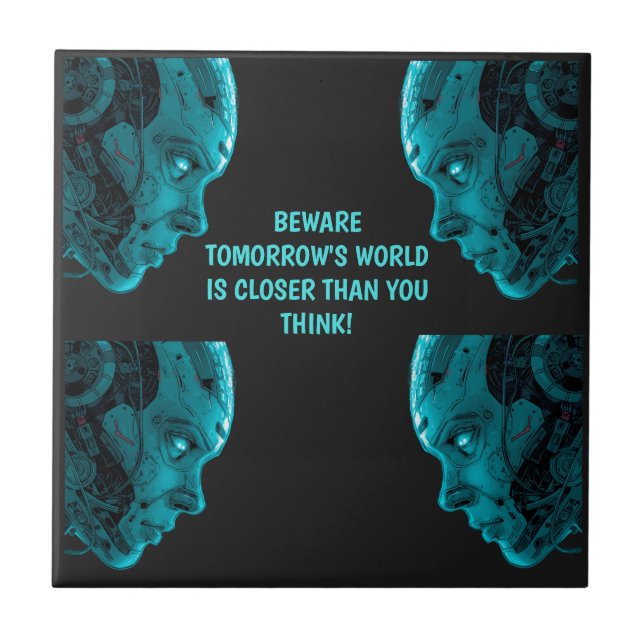 Azulejo De Cerâmica CYBORG ROBOTIC HEAD Ceramic Tile (Frente)