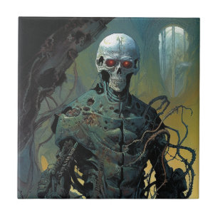 Azulejo De Cerâmica Cyborg Skeleton Futurística Science Fiction