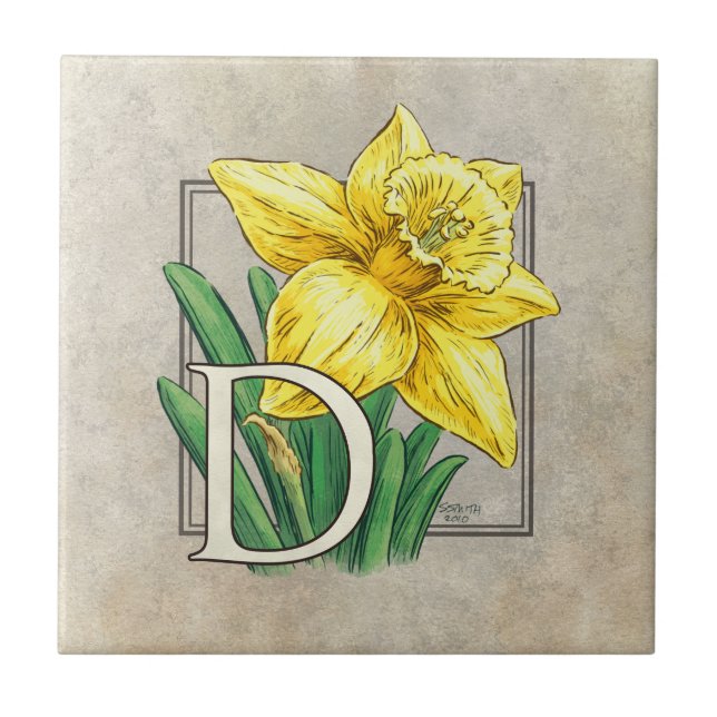 Azulejo De Cerâmica D para Daffodil Floral Monograma (Frente)