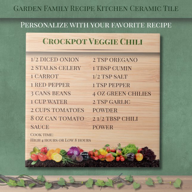Azulejo de Cerâmica da Cozinha com Receita da Famí (Garden Veggie Family Recipe Kitchen Ceramic Tile)