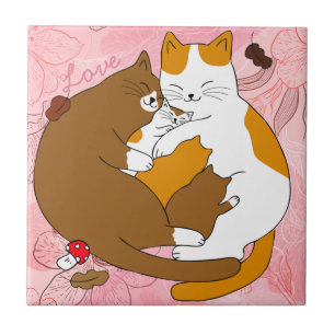 Azulejo de cerâmica da família de gatos-de-gato