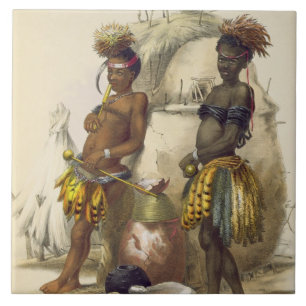 Azulejo De Cerâmica Dabiyaki e Upapazi, meninos do tribo Zulu no