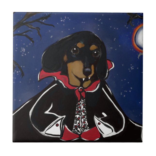 Azulejo De Cerâmica Dachshund de Halloween (Frente)