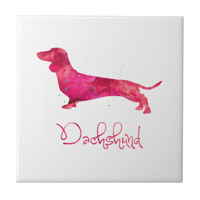 Azulejo De Cerâmica Dachshund - Design de Aquarela (Frente)