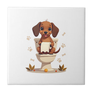 Azulejo De Cerâmica Dachshund Fofo Antigo no Cartoon de Banheiro com V