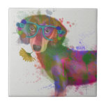 Azulejo De Cerâmica Dachshund & Glass Rainbow Splash<br><div class="desc">Este impressão de aquarela apresenta um retrato colorido de um dachsund em óculos de pele enfeitiçados em flores | Por Fab Funky</div>