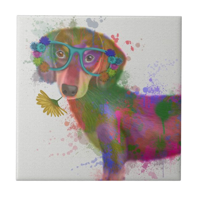 Azulejo De Cerâmica Dachshund & Glass Rainbow Splash (Frente)