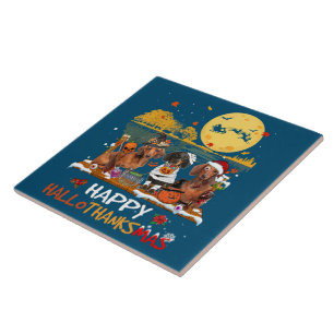 Azulejo De Cerâmica Dachshund Happy Hallothanksmas Halloween Graças