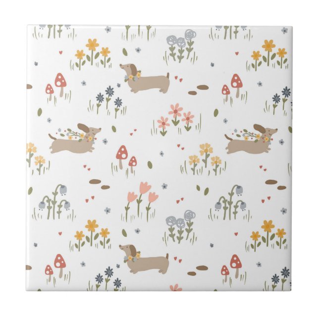 Azulejo De Cerâmica Dachshund Lover Weiner Cão Enchido Cão Cão Selvage (Frente)