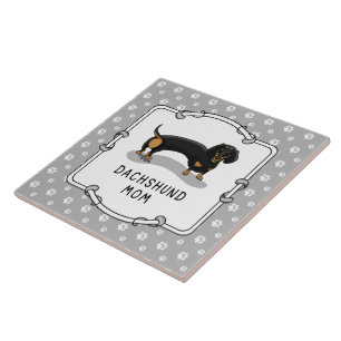 Azulejo De Cerâmica Dachshund Mãe (S preto e bronzeado) - Bonita mãe