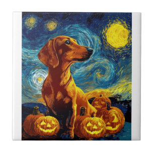 Azulejo De Cerâmica Dachshund Vermelho de van gogh noite estrelada hal